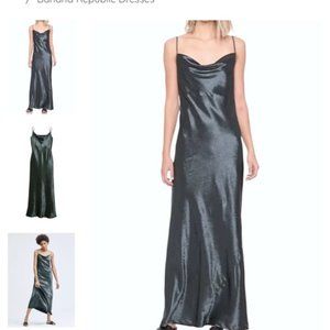 Banana Republic gray/blue/green bias cut textured satin slip maxi gown sz 6